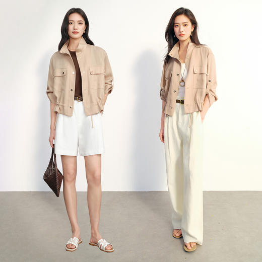 【严选】朱珠代言伊芙丽仿麻肌理感立领高智感防晒短款外套2026新款1H3911641 商品图1