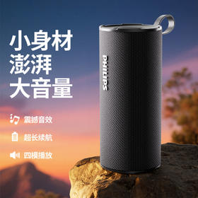 飞利浦（PHILIPS）蓝牙音箱 户外便携音响 低音炮 大音量 超长续航 适用露营聚会车载骑行 黑色TAS3150 