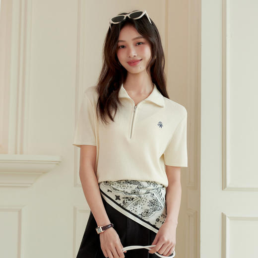 【严选】【奶油拉链衫】诗凡黎莱赛尔Polo领针织衫2026春夏半拉链短袖上衣7H3131291 商品图2