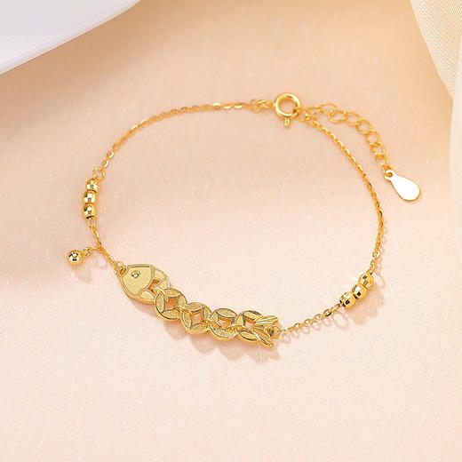 【招财锦鲤】S925纯银镀金锦鲤鲤鱼铜钱手链【CW-SL11967】 商品图2