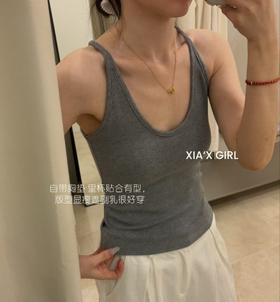 老米优品🎈69元买一送一！解锁氛围感穿搭《法式 U领自带bra蕾丝美背背心》95%棉+5%氨纶！小心机设计感 温柔又性感 螺纹棉亲肤透气 春夏内搭外穿显瘦 内搭衬衫 外搭牛仔西装LYZ