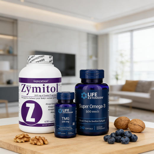 心血脑养护套装｜Zymitol 综合酶630粒+Life Extension TMG甜菜碱60粒+Life Extension 鱼油 240粒 商品图6