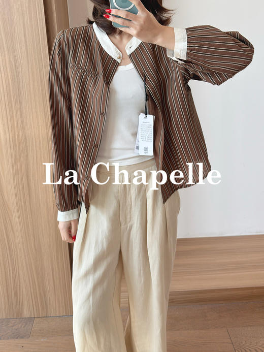 专柜实拍【莱赛尔！高品质】拉夏贝尔/La Chapelle法式撞色领气质慵懒感百搭衬衫极简通勤风上衣女 商品图7