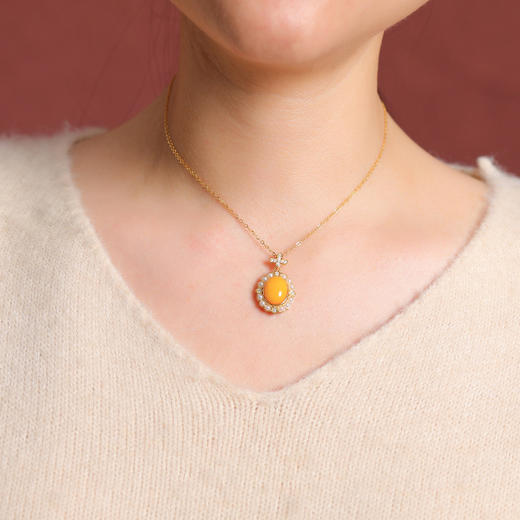 【吉庆有余】S925纯银镀金蜜蜡珍珠蛋面吊坠【CW-DZ07153】 商品图3