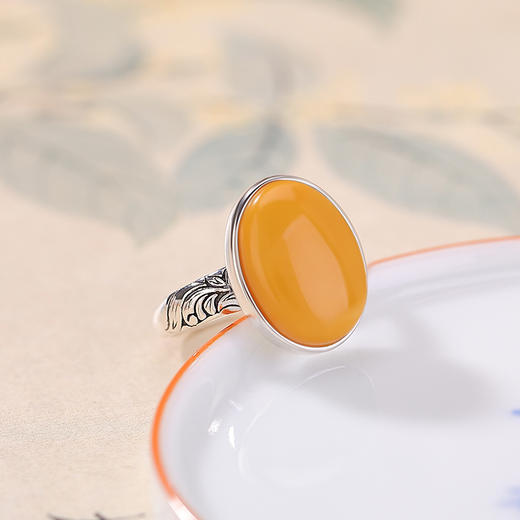 【长乐莲莲】S925纯银和田玉晴水玉蜜蜡莲花戒指【CW-JZ07566】 商品图1