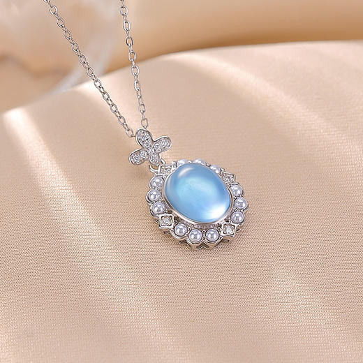 【深海安然】S925纯银海蓝宝珍珠几何蛋面吊坠【CW-DZ07152】 商品图2