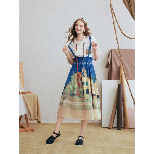 两三事梵高文艺 馥郁寻梦 2026春季新款文艺风印花可拆背带半身裙 商品图1