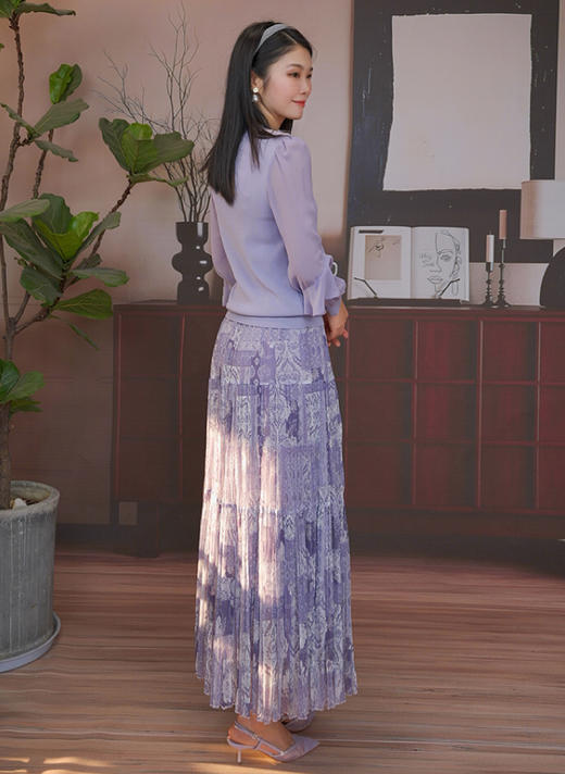 司歌优雅压褶碎花橡筋伞裙中长裙半裙C93G1837 商品图3