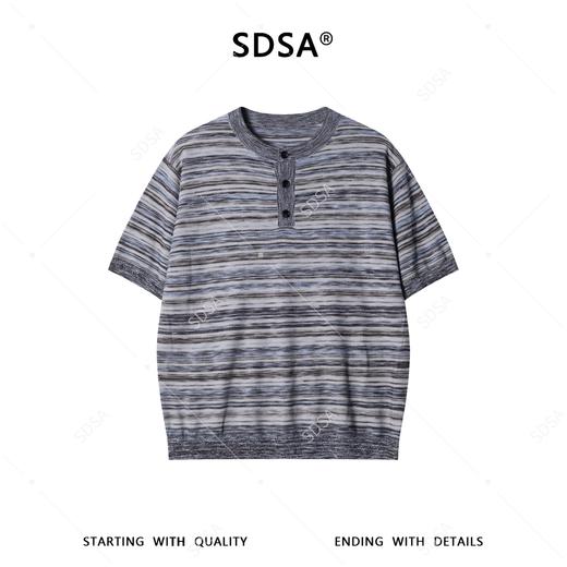 9217SDSA男装2026新款高贵轻奢休闲条纹亨利领针织短袖T恤百搭简约 商品图1