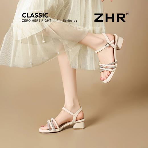 ZHR银色粗跟凉鞋通勤时装凉鞋夏季新款一字带高跟凉鞋ins水钻凉鞋 商品图7