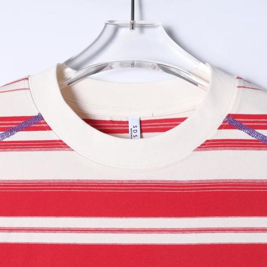 26T144SDSA男装2026新款高贵轻奢时尚撞色条纹圆领短袖T恤缝线设计百搭 商品图3