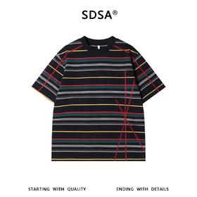 SDSA男装2026新款高贵轻奢复古撞色条纹设计短袖T恤缝线时尚百搭