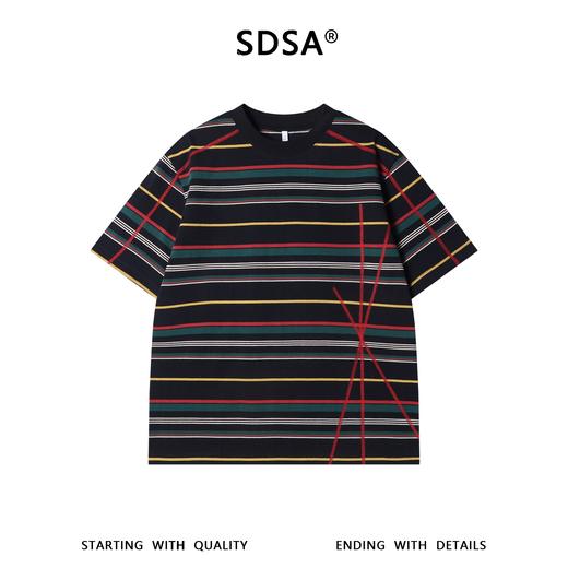 SDSA男装2026新款高贵轻奢复古撞色条纹设计短袖T恤缝线时尚百搭 商品图0