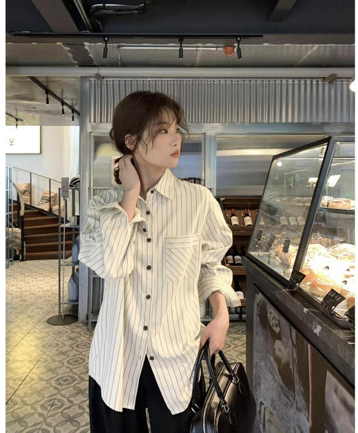 原单极筒条纹衬衫 商品图0