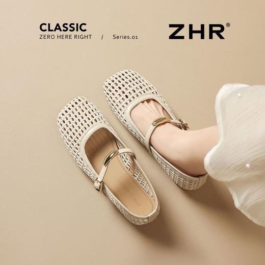 ZHR则则法式复古镂空透气玛丽珍女鞋2025新款编织一字单鞋凉鞋女 商品图9