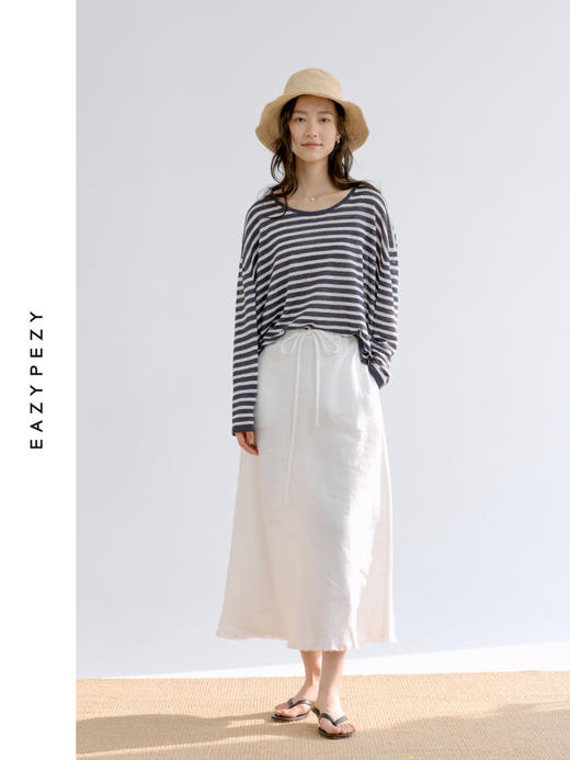 Sailor·亚麻条纹宽松长袖针织罩衫 商品图1