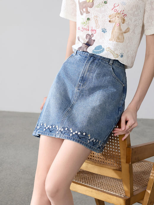 【百图lulu定制】【雏菊牛仔半裙】 设计感小花刺绣牛仔裙女短裙 商品图6