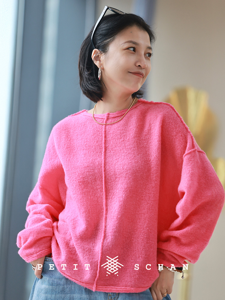 Petit Schan小闪 CLO#1078 Peach blossom cheeks 人面桃花 云朵羊绒系列羊绒小圈纱手工染色长袖套头衫