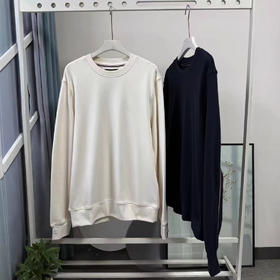 刚需必备推荐！2026青春感男士新款棉珠地双面布休闲通勤拼色织带圆领卫衣！