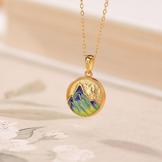 【千里江山】S925纯银镀金天然和田玉晴水玉珐琅吊坠【CW-DZ07160】 商品图2