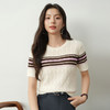 【严选】诗凡黎撞色条纹绞花针织衫2026春夏新款设计感软糯亲肤短袖上衣女7H2230471 商品缩略图0