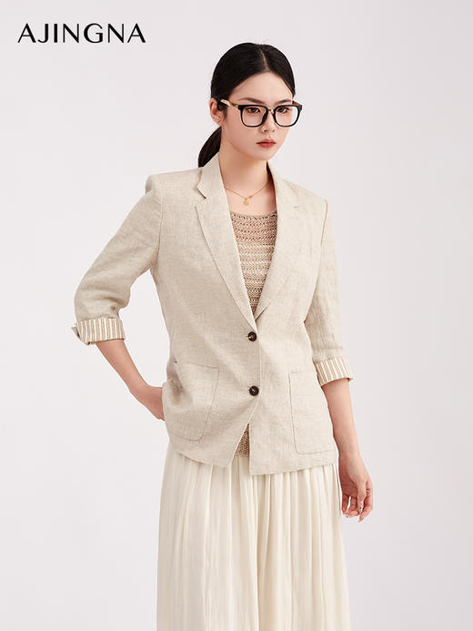 【商场同款】阿菁娜春季新款静奢风亚麻西装100%天然透气抑菌自然肌理细腻H型直身松弛高级A31C108029 商品图2