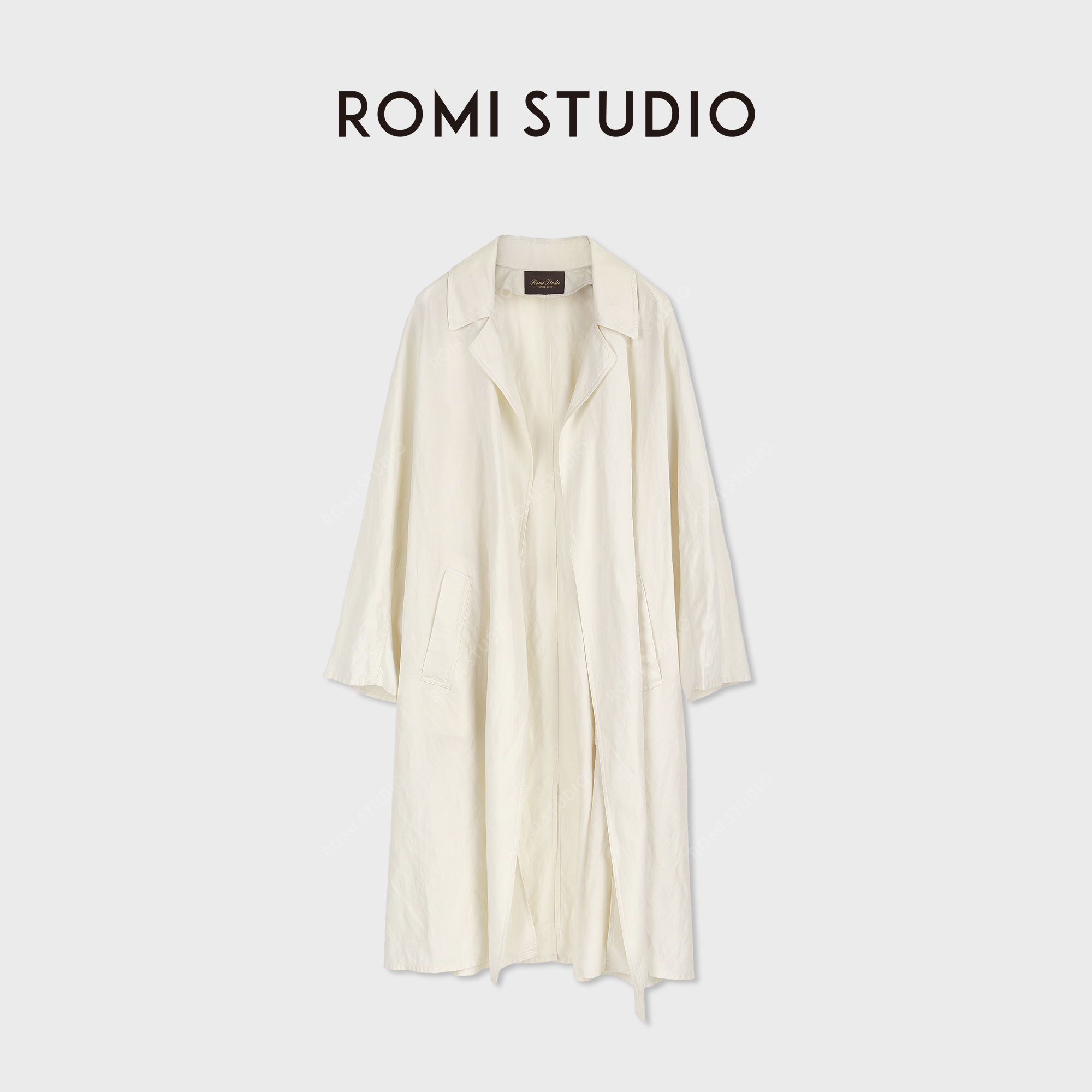 ROMI STUDIO桑蚕丝亚麻轻量感无扣收腰风衣RWCSWG7498