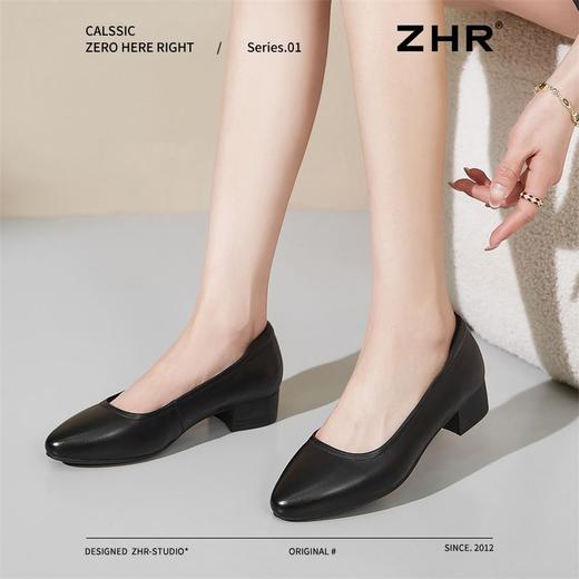ZHR真皮粗跟单鞋女鞋2025新款轻便女士平底鞋软底一脚蹬浅口女鞋 商品图6