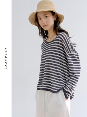 Sailor·亚麻条纹宽松长袖针织罩衫