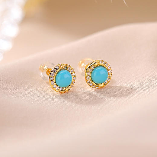 【瑞启】S925纯银镀金绿松石扭纹莫比乌斯环耳钉【CW-ED04455】 商品图2