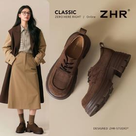 ZHR则则轻复古秋冬绒面乐福鞋6CM增高美拉德港风系带乐福鞋JF331