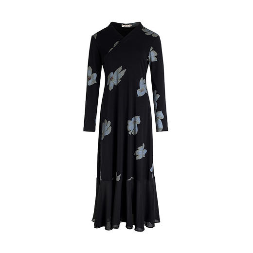 【林栖设计小店】2025秋季新品棉混纺印花国风拼花边连衣裙1953306 商品图4