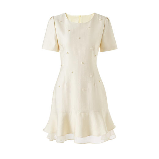 「高货wl」全新升级【铂金会员358/天猫479/差价121】(00232)洛诗琳法式高级感钉珠连衣裙2026新款气质荷叶摆拼纱A字裙 商品图4