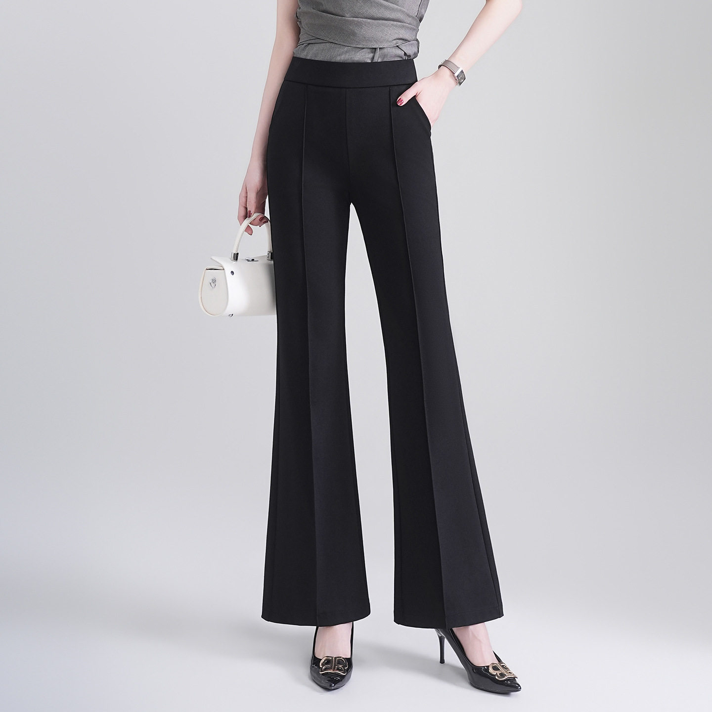 「自」全新升级【铂金会员146/天猫199/差价53】(01646)洛诗琳气质修身微喇裤女2026春季新款休闲通勤高腰显瘦长裤