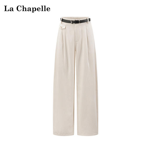 天猫同步【莱赛尔+棉】拉夏贝尔/La Chapelle一粒扣休闲裤女高腰腰带时尚宽松垂感直筒长裤 商品图0
