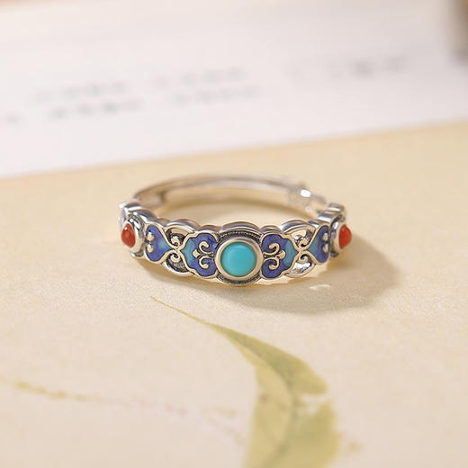 【吉祥如意】S925纯银绿松石南红复古珐琅圆珠戒指【CW-JZ07537】 商品图2