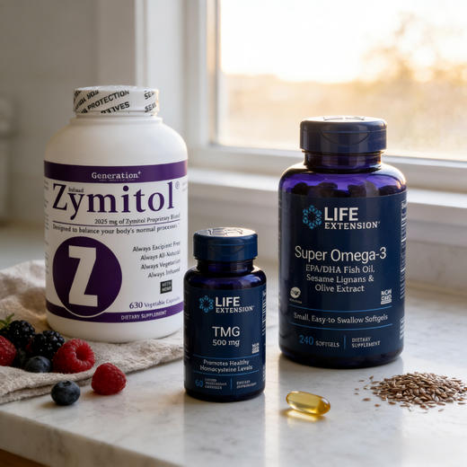 心血脑养护套装｜Zymitol 综合酶630粒+Life Extension TMG甜菜碱60粒+Life Extension 鱼油 240粒 商品图2