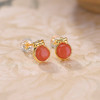 【禧乐】S925纯银镀金水红南红玛瑙圆形福字红色耳钉【CW-ED04574】 商品缩略图2