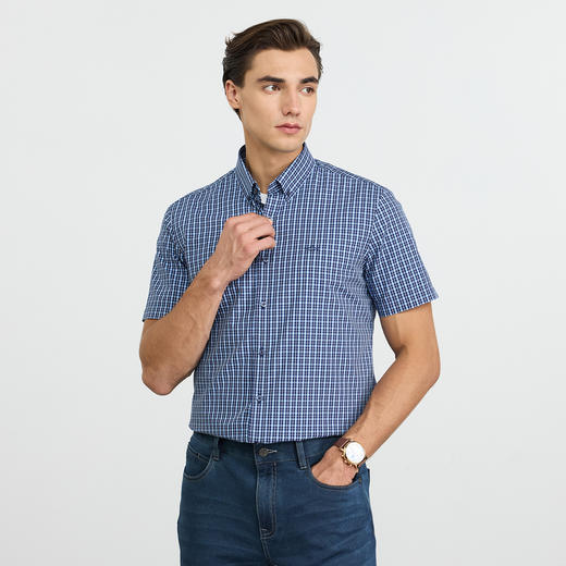 【纯棉】德鲨经典短袖格子衬衫男青年休闲舒适上衣打底衬衣2026夏 商品图1