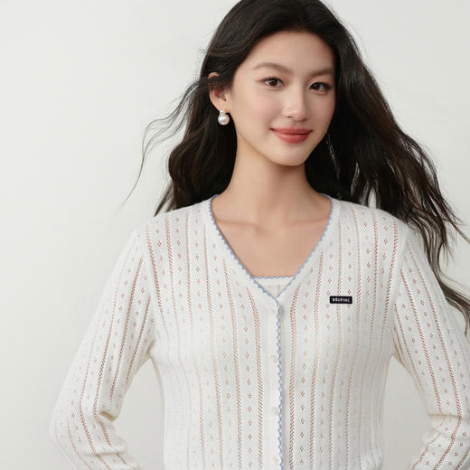 【严选】诗凡黎撞色花边镂空针织开衫吊带两件套千金风优雅26春新款7H3431341 商品图4