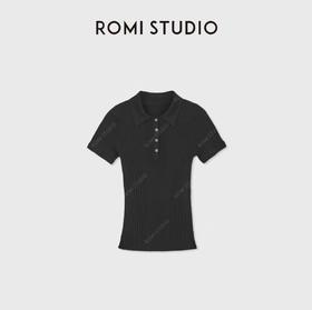 ROMI STUDIO“文艺复古”100%高支羊毛坑条Polo短袖毛衫 RWDSS62245