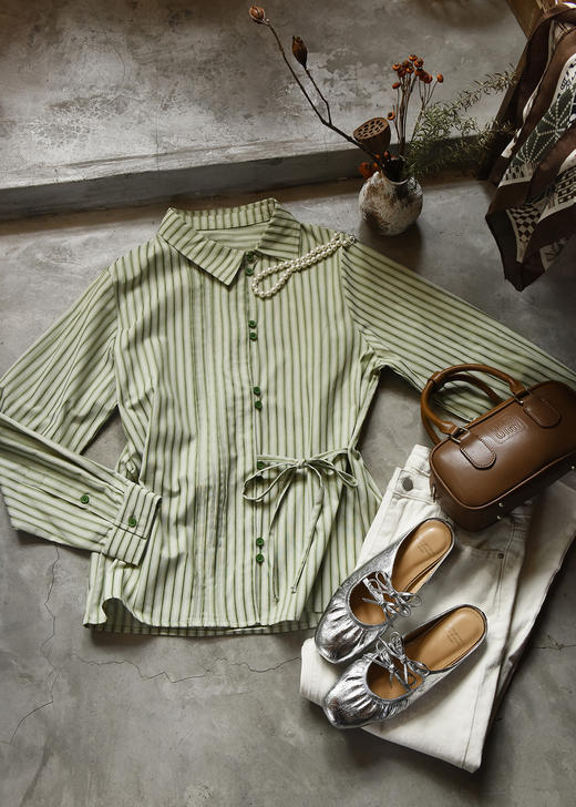 法式高智不规则翻领条纹显瘦衬衫 商品图11