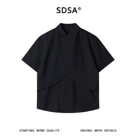 SDSA男装2026新款轻奢时尚假两件短袖衬衫不规则剪裁衬衣百搭