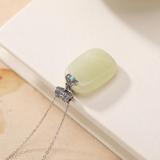 【真言无事】S925纯银天然和田玉回纹六字真言平安无事牌银吊坠【CW-DZ07141】 商品图2