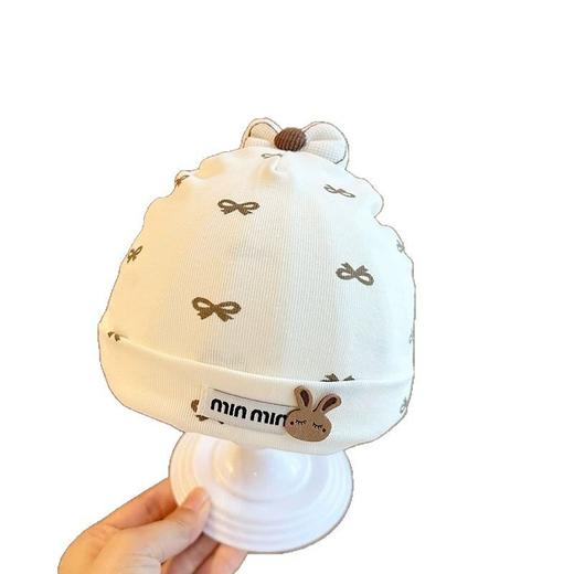 新生儿纯棉胎帽春秋季薄款宝宝帽子波点蝴蝶结无骨婴儿护头囟门帽 商品图4