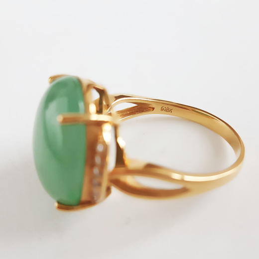 【天然正品】A货翡翠AU750黄金镶钻镶天然细腻满绿糯冰种蛋面翡翠戒指16.5号（戒圈可改）131125AH25 商品图2