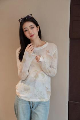 【春夏手绘印花风天丝羊毛打底衫】把油画穿在身上的感觉~天丝水溶羊毛料亲肤细腻WD