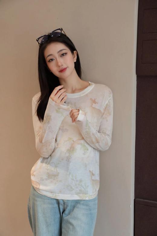 【春夏手绘印花风天丝羊毛打底衫】把油画穿在身上的感觉~天丝水溶羊毛料亲肤细腻WD 商品图0