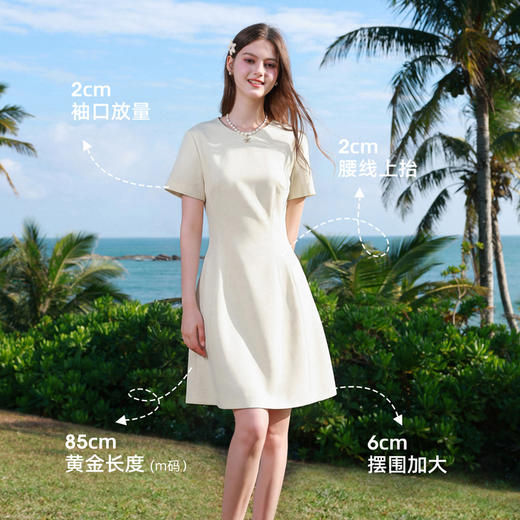 三彩2026夏季新款圆领短袖修身连衣裙收腰A字裙短裙简约气质Z 商品图2