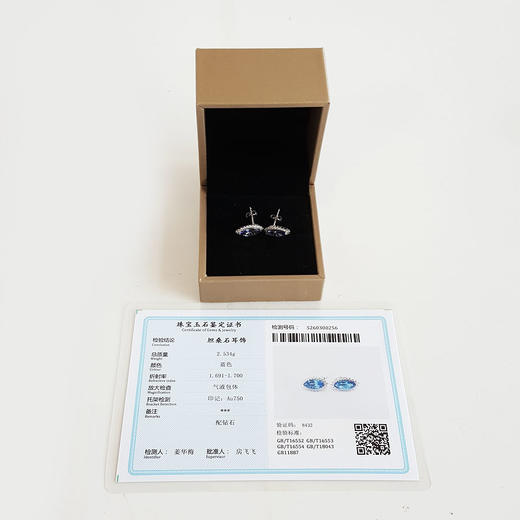 【天然正品】AU750白金镶钻镶天然近全净体5A级2.805克拉马眼型坦桑石耳钉15.7*14.4*8.8MM（皆取最大值）060326NJS01 商品图1